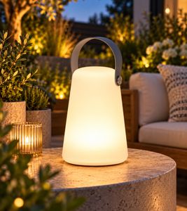 Florana Akku-Gartenleuchte Outdoor & Garten mit Warmweiß + 15 RGB-Farben, 4 Farbwechsel-Modi, bis zu 12h Leuchtdauer, IP44 & USB-C – ohne Fernbedienung & Ladekabel **B-Ware – geprüft** Weiß/Grau