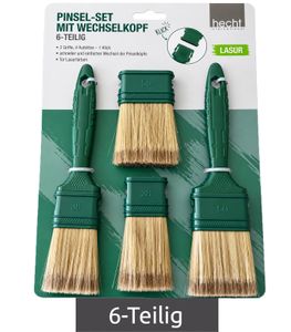 hecht international 6-Teiliges LASUR Pinsel-Set mit Wechselkopf - 2 Griffe, 4 Aufsätze, 1 Klick - für Lasurfarben **B-Ware – geprüft** Grün
