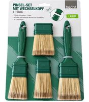 hecht international 6-Teiliges LASUR Pinsel-Set mit Wechselkopf - 2 Griffe, 4 Aufsätze, 1 Klick - für Lasurfarben **B-Ware – geprüft** Grün