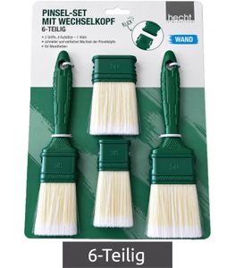 hecht international 6-Teiliges WAND Pinsel-Set mit Wechselkopf - 2 Griffe, 4 Aufsätze, 1 Klick - für Wände & Wandfarben **B-Ware – geprüft** Grün