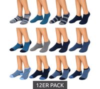 12 pares de calcetines de algodón con borde cómodo: calcetines tipo sneaker sostenibles con diversos diseños en azul y gris