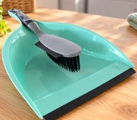Kehrschaufel mit Handfeger, Kehrset mit ergonomischem Griff für komfortables Arbeiten **B-Ware – geprüft**  Türkis/Grau