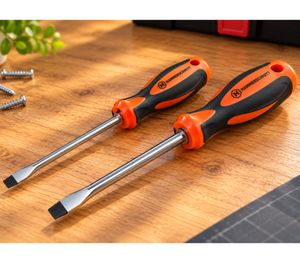 HAMMERSCHMITT 2-teiliges Schraubendreher-Set mit 2 verschiedenen Klingelspitzen SL5x100mm/SL6x100mm **B-Ware – geprüft** in Orange/Schwarz