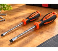 HAMMERSCHMITT 2-teiliges Schraubendreher-Set mit 2 verschiedenen Klingelspitzen SL5x100mm/SL6x100mm **B-Ware – geprüft** in Orange/Schwarz