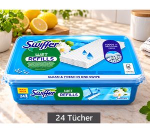 24 Stück Swiffer MAXI PACK feuchte Bodentücher mit Tausenden von abdriftmindernden Fasern **B-Ware – geprüft** Wet Refills in Weiß