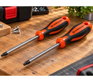 HAMMERSCHMITT 2-teiliges Schraubendreher-Set mit 2 verschiedenen Klingelspitzen PH2x100mm/PH3x100mm **B-Ware – geprüft** in Orange/Schwarz