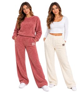 kuschelige LA GEAR Damen Teddyfleece Hose – Bequeme Teddy Kuschelhose in Mahagoni/Rosa oder Beige 
