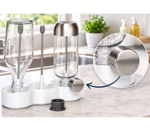 HEDURA Bottle Drying Rack 29 x 27 x 12,5 cm with Stainless Steel Rods with integrated lid holders **B-Stock – Inspected** (White/Silver)