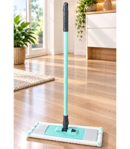 Flat floor mop incl. cleaning pad – Telescopic handle (extends to 130 cm) | Comfortable floor mop with 44 cm cleaning width | **B-stock – inspected** | Light blue