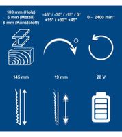 Scheppach Akku-Stichsäge mit LED, 0–2400 Hübe/min, 19mm Hub, LED & 7 Schnittwinkel bis ±45° **B-Ware – geprüft** C-JS220-X 20V IXES in Blau