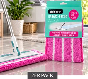 steinbach 2er Pack Ersatz-Bezug Wischbezug ca. 40 cm mit Klett für Sprüh- und Bodenwischer für alle Böden **B-Ware – geprüft** In Pink