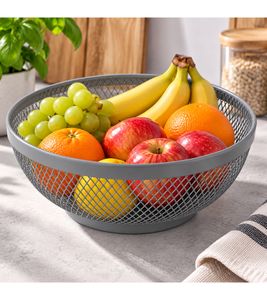Obstkorb aus robustem Metall Im offenen Gitterdesign Brot-Korb ca. 25 × 25 × 11 cm **B-Ware – geprüft** Grau