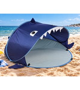 Praktische TREKSTONE Pop-up Strandmuschel für Kinder mit coolem Hai-Motiv Strandzelt Lichtschutzfaktor LSF 40 ca. 120 × 60 × 120 cm **B-Ware – geprüft** Schwarz