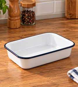 Rechteckige Kitease Emaille-Auflaufform ca. 22 × 16 × 5,5 cm 3-fach emailliertes Metall ofenfest bis 250°C **B-Ware – geprüft** Weiß