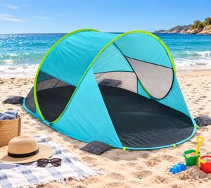 Praktische TREKSTONE Pop-up Strandmuschel Sonnenschutz  Aufbau in Sekunden LSF 40 ca. 120 × 90 × 200 cm **B-Ware – geprüft** Türkis