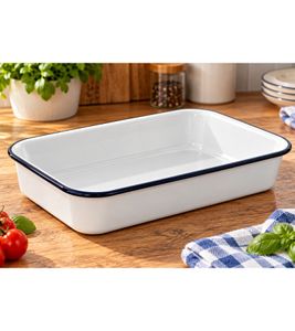Rechteckige Kitease Emaille-Auflaufform ca. 29 × 19,5 × 6,2 cm 3-fach emailliertes Metall ofenfest bis 250°C **B-Ware – geprüft** Weiß