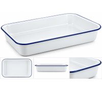 Rechteckige Kitease Emaille-Auflaufform ca. 35 × 25 × 6,5 cm 3-fach emailliertes Metall ofenfest bis 250°C **B-Ware – geprüft** Weiß