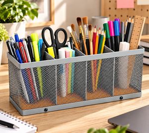 4-compartment utensil holder made of metal and bamboo, approx. 25.5 × 12.5 × 6.5 cm **B-stock – inspected** Grey