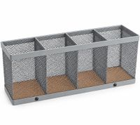 4-compartment utensil holder made of metal and bamboo, approx. 25.5 × 12.5 × 6.5 cm **B-stock – inspected** Grey