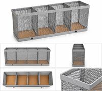 4-compartment utensil holder made of metal and bamboo, approx. 25.5 × 12.5 × 6.5 cm **B-stock – inspected** Grey