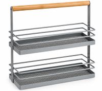 2-Tier Storage Stand (Metal & Bamboo) for Kitchen/Bathroom – Approx. 34 × 24.5 × 10.5 cm **B-Stock – Inspected** – Grey
