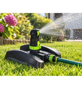 Multifunktionssprinkler mit 4 verschiedenen Sprühbildern 360° einstellbarer Regnerkopf bis zu 260 m² bei 3–4 bar Wasserdruck **B-Ware – geprüft** Schwarz