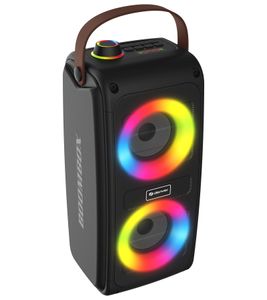 Altavoz Bluetooth portátil Denver BTV-230 con 5 efectos de luz LED y función de karaoke; alcance Bluetooth de hasta 10 m; dimensiones aprox. 15,4 × 34,2 × 14,4 cm. **Producto reacondicionado (B-Stock) – verificado** | Color: Negro