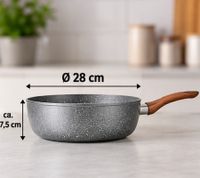 KRÜGER Hochrandpfanne Ø 28 cm Steinoptik mit Holzoptik-Griff ca. 7.5 cm hoch **B-Ware – geprüft & funktionell einwandfrei** Silber
