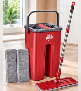 Dirt Devil Bodenwischer-Set mit 2-Kammer-Eimer, Flachwischer und Wischbezügen - ca. 6 Liter selbstreinigend **B-Ware – geprüft** Rot