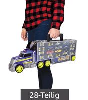 Dickie Toys 28-teiliges Polizeiauto-Transporter mit Tragegriff – Polizei-LKW mit Platz für 42 Spielzeugautos, inkl. 8 Autos, 1 Helikopter & Zubehör **B-Ware – geprüft** Blau