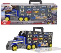Dickie Toys 28-teiliges Polizeiauto-Transporter mit Tragegriff – Polizei-LKW mit Platz für 42 Spielzeugautos, inkl. 8 Autos, 1 Helikopter & Zubehör **B-Ware – geprüft** Blau