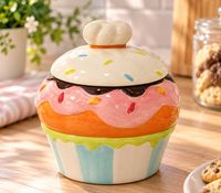 Muffin Vorratsdose aus Keramik mit Deckel – Dekorative Aufbewahrungsdose im Cupcake-Design für Süßigkeiten, Kekse & Gebäck – Ø 20 x 13 cm **B-Ware – geprüft** Bunt