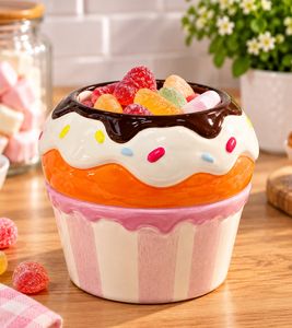 Recipiente de cerámica para guardar dulces (diseño de cupcake) sin tapa; para dulces, galletas y repostería. Ø 20 x 13 cm **Producto de segunda categoría (B-Ware) – revisado** Multicolor
