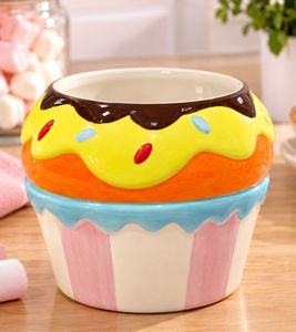 Recipiente de cerámica para guardar dulces (diseño de cupcake) sin tapa; para dulces, galletas y repostería. Ø 20 x 13 cm **Producto de segunda categoría (B-Ware) – revisado** Multicolor