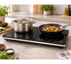 MEDION Double Induction Hot Plate MD 11981 3500W with 2x Ø20cm Cooking Zones, Touch Controls & Timer **B-Grade – tested** Black/White 