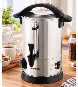 Dispensador de bebidas calientes MEDION de acero inoxidable con regulador de temperatura (aprox. 30–100 °C), función de mantenimiento de calor, 950 W, 4 L **Producto de categoría B – verificado** (Color: plata)
