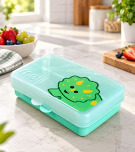 684ml Melii Snackle Mini Caja para Snacks Dinosaurio con 6 Compartimentos & Separador Extraíble **Producto de segunda selección – probado** Verde