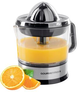 GOURMETmaxx Elektrische Zitruspresse mit 700 ml Saftbehälter – Saftpresse mit 2 Pressaufsätzen & 2-Wege-Rotation für Früchte **B-Ware – geprüft** Saftpresse Schwarz/Silber