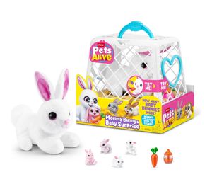 Pets Alive Mommy Bunny & Baby Surprise mit 2–4 Baby-Hasen, über 10 Geräuschen, Käfig & Karotte, interaktives Plüschhase-Spielset **B-Ware – geprüft** Mehrfarbig