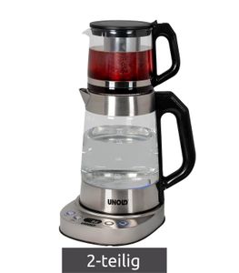 UNOLD Samowar Selin 18215 – 2-in-1 Teekocher & Wasserkocher mit 1,7 L Wassertank, 1,0 L Glasteekanne, Warmhaltefunktion & 1800 W **B-Ware – geprüft** Schwarz/Silber 