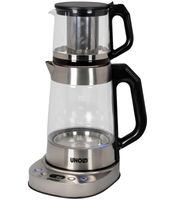 UNOLD Samowar Selin 18215 – 2-in-1 Teekocher & Wasserkocher mit 1,7 L Wassertank, 1,0 L Glasteekanne, Warmhaltefunktion & 1800 W **B-Ware – geprüft** Schwarz/Silber 