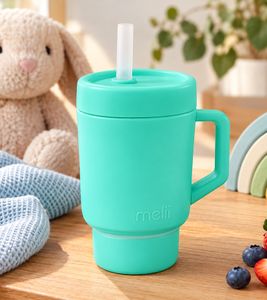 190ml melii Kinder-Trinkbecher mit Silikon-Strohhalm Kinderbecher **B-Ware – geprüft** Grün