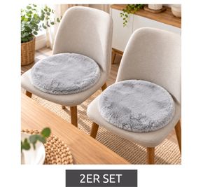 ca. Ø 40 cm 2er Set LUXOR living Super Soft Kunstfell-Sitzkissen mit weicher Oberfläche Stuhlkissen Wohnaccessoire Grau