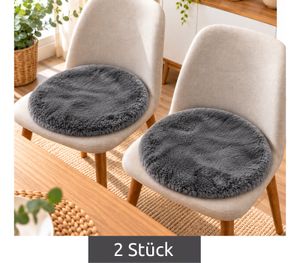 ca. Ø 40 cm 2 Stück LUXOR living Super Soft Kunstfell-Sitzkissen mit weicher Oberfläche Stuhlkissen Wohnaccessoire Anthrazit