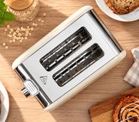 TOWER Toaster für 2 Scheiben - 780-930 Watt mit 7 einstellbare Bräunungsstufen & Krümelschublade **B-Ware – geprüft** in Cremeweiß