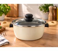 Ø 20cm Vitrinor Emaille Kochtopf mit Glasdeckel für alle Herdarten Antihaftbeschichtung **B-Ware – geprüft** in Creme / Beige