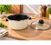 Ø 20cm Vitrinor Emaille Kochtopf mit Glasdeckel für alle Herdarten Antihaftbeschichtung **B-Ware – geprüft** in Creme / Beige