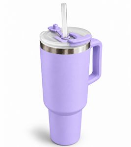 1,2L Edelstahl-Trinkflasche Trinkbecher doppelwandiger Thermobecher mit Trinkhalm & Henkel DR Home Division **B-Ware – geprüft** Lila