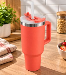 1,2L Edelstahl-Trinkflasche Trinkbecher doppelwandiger Thermobecher mit Trinkhalm & Henkel DR Home Division **B-Ware – geprüft** Orange