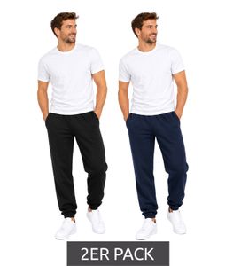 2er Pack FRUIT OF THE LOOM Herren Freizeithose Jogginghose - Seitentaschen, Elastischer Taillenbund mit Kordelzug in Schwarz/Dunkelblau